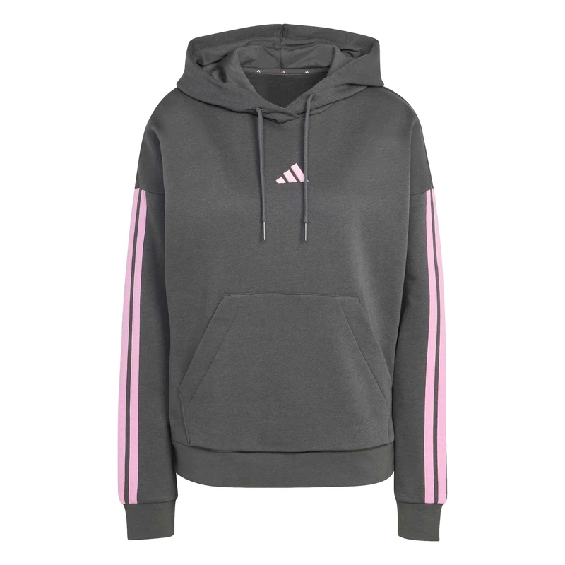 adidas Women's ESSENTIALS 3-STRIPES FLEECE HOODIE, grey six/st tropic bloom, L