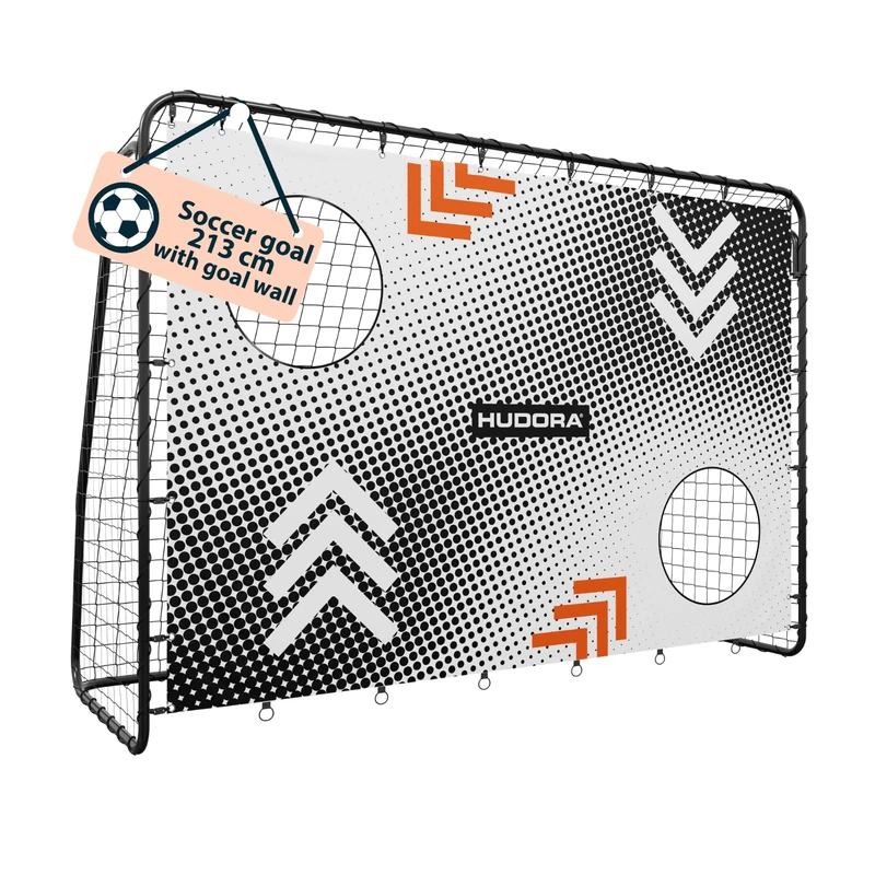 HUDORA Soccer Goal Trainer with Target Wall - Sturdy Outdoor Soccer Goal for Kids & Adults - Goal wall with two reinforced shot holes - Weatherproof football Goal for Training & Leisure