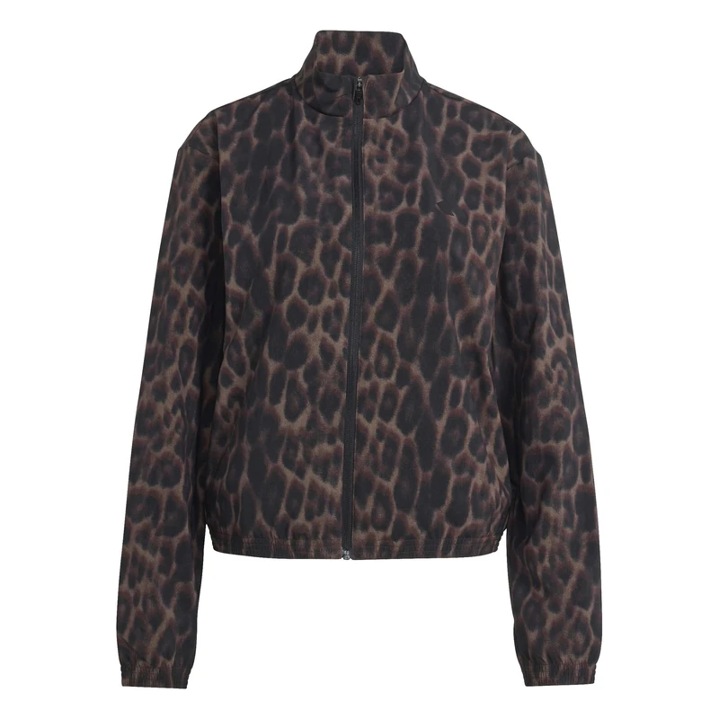 adidas Women's Workout Essentials Leopard Woven Jacket, earth strata/black, XS
