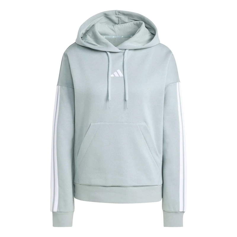 adidas Women's ESSENTIALS 3-STRIPES FLEECE HOODIE, Wonder Sage/white, L