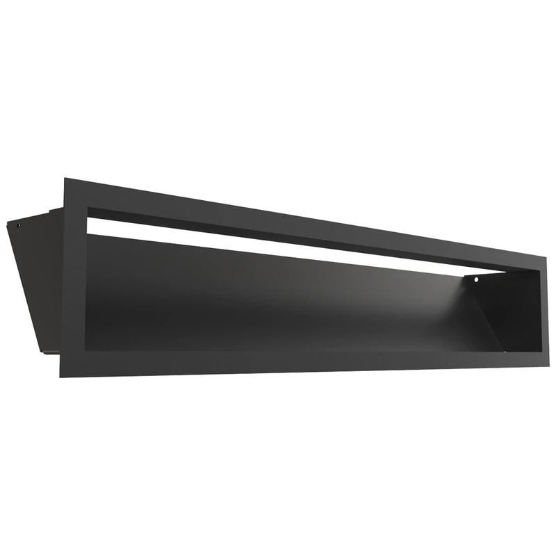 Kratki Air Ventilation Grille 12 x 60 cm Slim Black - Metal Grille for Fireplace and Heating Systems, Rectangular, 45° Tilted, Powder Coated, Wall Mounting, Functional and Decorative