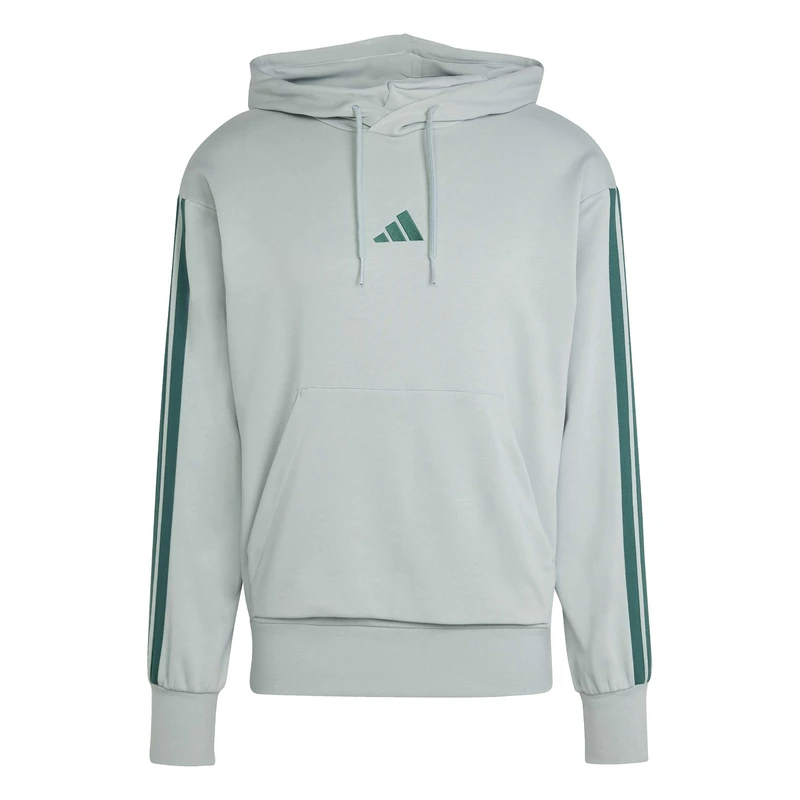 adidas Men's ESSENTIAL THREE STRIPES FRENCH TERRY HOODIE, Wonder Sage/collegiate green, L