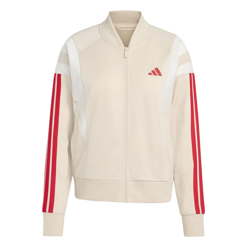 adidas Women's 3S Fashion Tracktop, Crystal Linen/Pure Ruby, XS