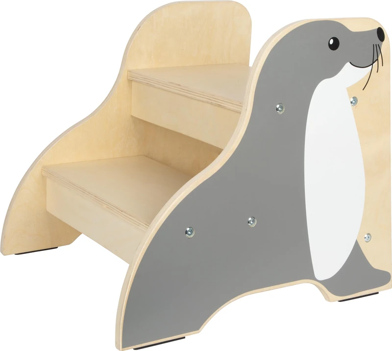 small foot Seal Step Stool ‘Wildlife’, wood, sturdy non-slip stool in seal design, max. 150 kg, for ages 2+ years, 12669