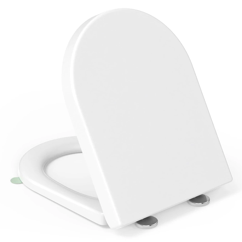 YEAUPE PRO Toilet Lid with Soft-Close Mechanism, D-Shape, Toilet Seat with Puller Lid, Toilet Seat with Quick Release Function for Easy Cleaning, 150 kg Load Capacity, 46.4 x 35.9 x 5 cm, White and
