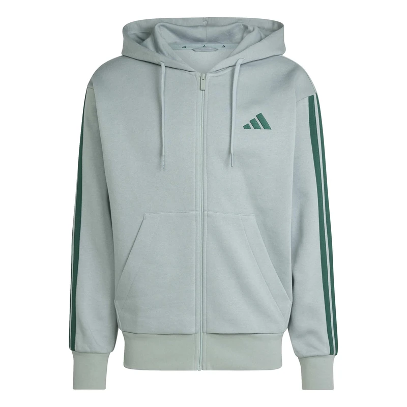 adidas Men's ESSENTIAL THREE STRIPES FLEECE ZIPPER HOODIE, Wonder Sage/collegiate green, L Tall