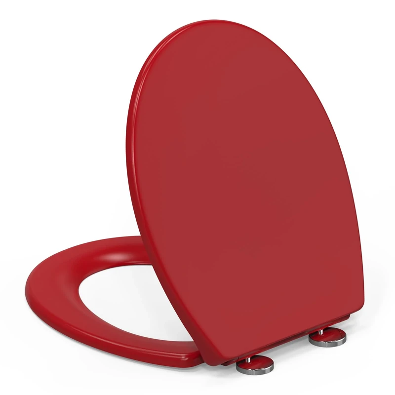 YEAUPE PRO Toilet Lid with Soft-Close Mechanism, Toilet Seat O Shape with Soft-Close, Red Toilet Lid with Quick Release Function for Easy Cleaning, Extra Stable Toilet Seat (150 kg), 44.6 x 37.2 cm