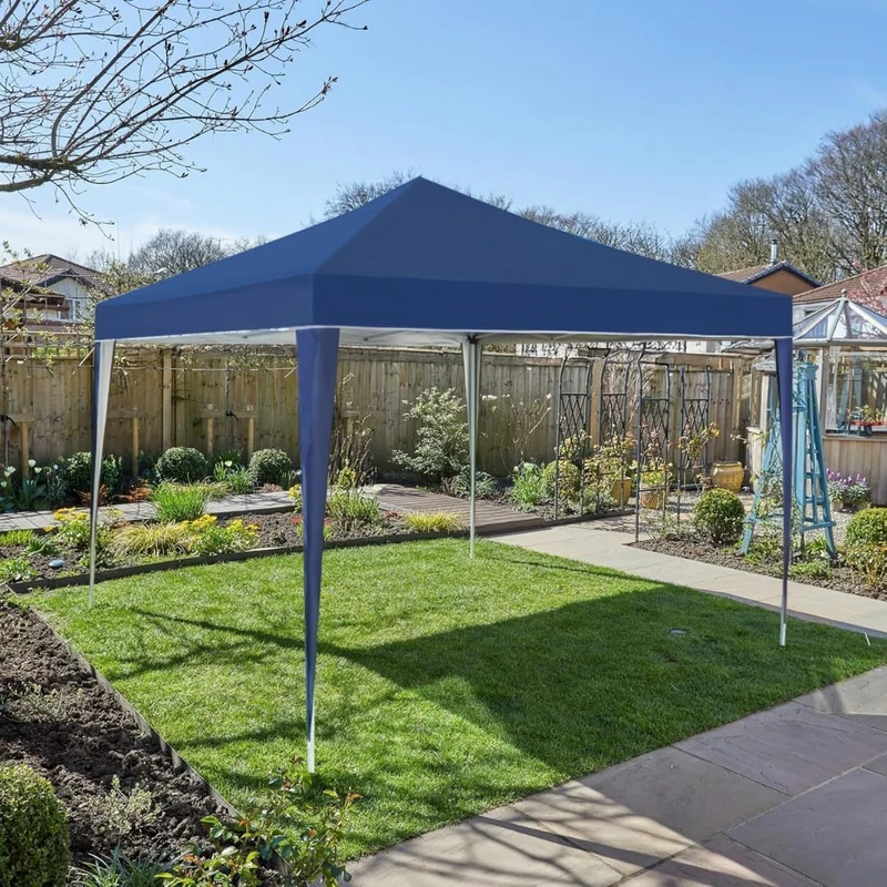 Home Source Easy Up Pop-Up Gazebo 2m x 2m – Blue, Water-Resistant Aluminium Frame | 200W x 200D x 240H cm | Garden Gazebo with Carry Bag