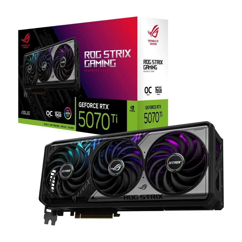 ASUS ROG Strix GeForce RTX 5070 Ti 16GB GDDR7 OC Edition Graphics Card (PCIe 5.0, 16GB GDDR7, HDMI/DP 2.1, 3.2-slot, Axial-tech fans, vapor chamber, phase-change GPU thermal pad, aura sync)