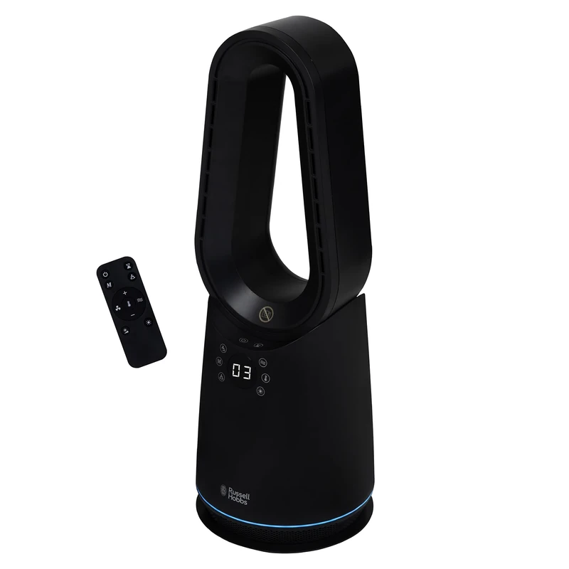 Russell Hobbs, Bladeless Heat and Cool Fan with 9 Speed Settings, Eco Mode, High Mode, Sleep Mode, LED Display & Remote Control, 8-Hour Timer and Oscillating Feature in Black, RHCBLDL3IN1B