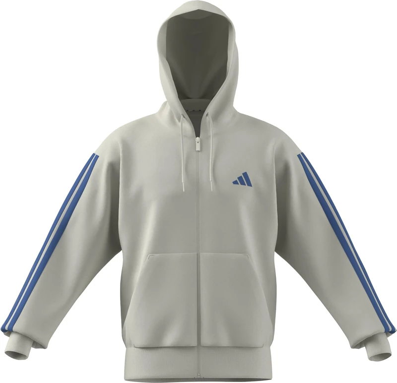 adidas Men's ESSENTIAL THREE STRIPES FLEECE ZIPPER HOODIE, off white/ray blue, 3XL Tall
