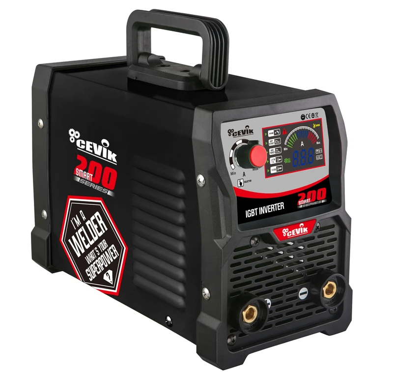 CEVIK PRO CE-SMART200 - MMA Inverter Welder with Mask and Electrode Holder - 200A 40% 230V - Electrodes up to 5mm - LED Display - OK Generator - Portable Pro