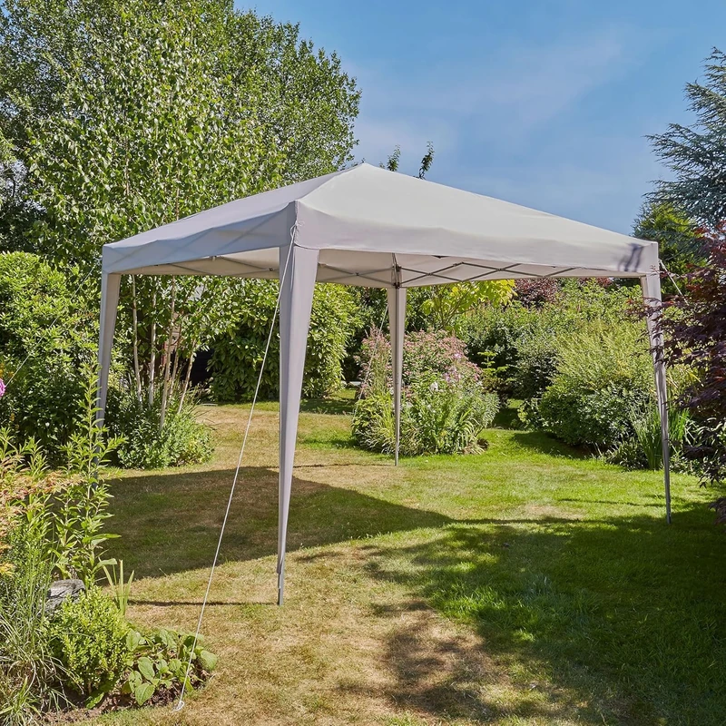 Home Source Pop Up Gazebo 2x2m Outdoor Garden Marquee Tent Waterproof Adjustable Height UV Protection Easy Up Grey With Carry Bag