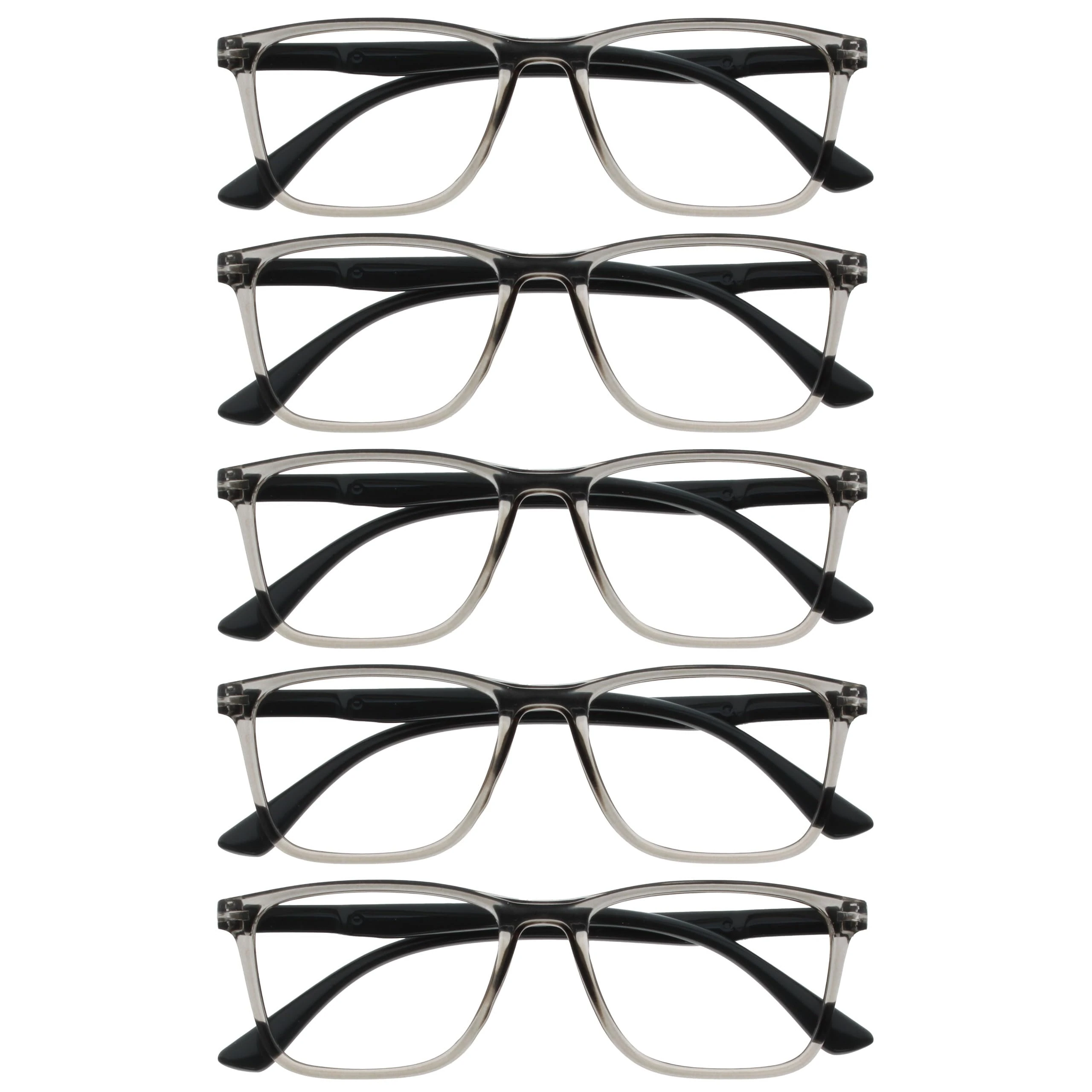 OPULIZE NYX Blue Light Blocking Reading Glasses - Anti-Glare Computer and Gaming Eyewear - 5 Pack - UV and Eyestrain Protection - Rectangular Frame - Grey - Men Women - + 3.00