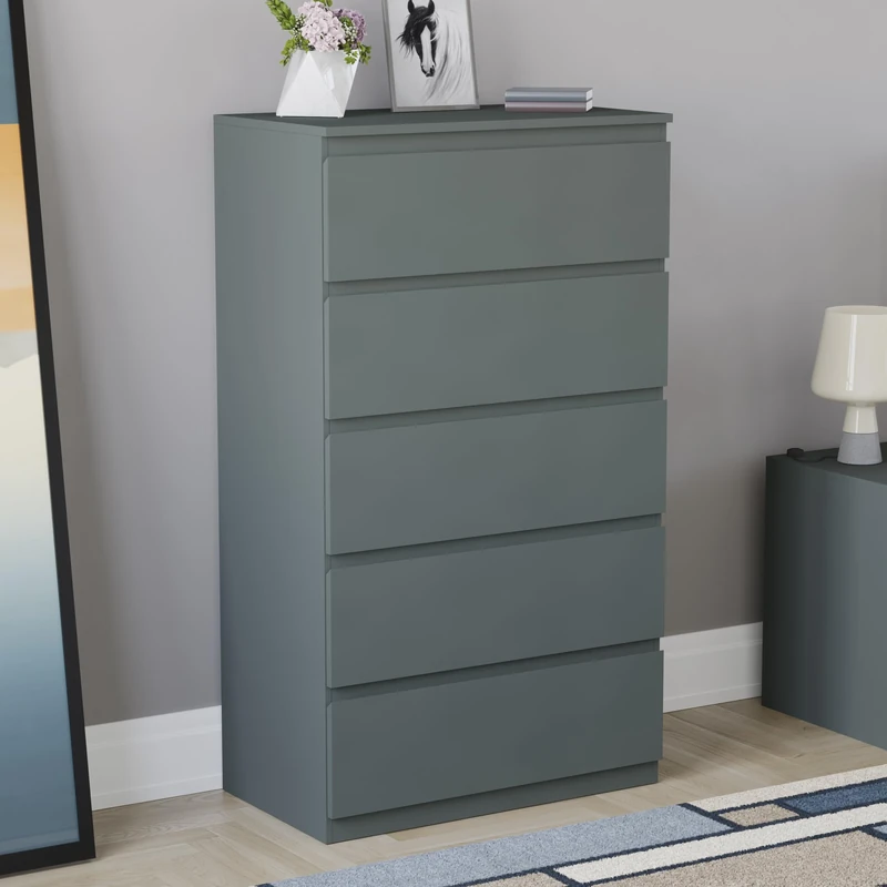 Vida Designs Denver 5 Drawer Chest of Drawers Green – Modern Wooden Storage Unit