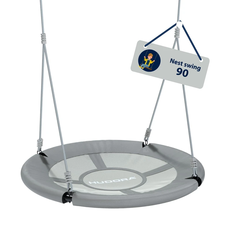HUDORA Nest Swing 90 - Gray Plastic Nestswing for up to 100kg - 90cm Diameter for Indoor & Outdoor - Height-adjustable Family Swing for Kids & Adults