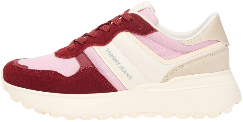 Tommy Jeans Women TJW Cleated Runner Suede Mix EN0EN02921 Low Top, RED (Deep Dahlia), 36