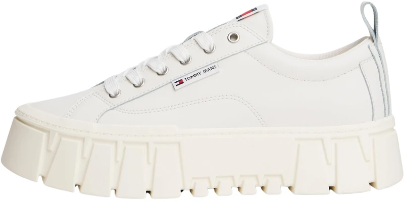 Tommy Jeans Women TJW Vulc Flatform Leather EN0EN03008 Low Top, White (Ecru), 37