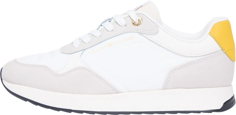 Tommy Hilfiger Women Mix Material Runner FW0FW08950 Low Top, White (Coastal Taupe/Ecru/Yellow), 42