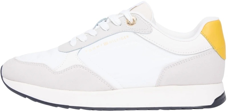 Tommy Hilfiger Women Mix Material Runner FW0FW08950 Low Top, White (Coastal Taupe/Ecru/Yellow), 40