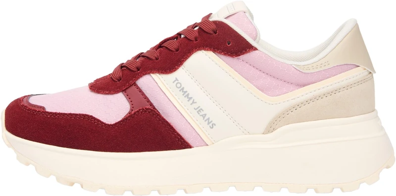 Tommy Jeans Women TJW Cleated Runner Suede Mix EN0EN02921 Low Top, RED (Deep Dahlia), 37 - Image 1