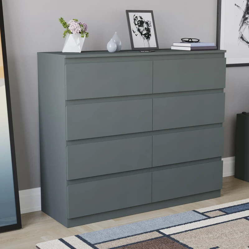 Vida Designs Denver 8 Drawer Chest of Drawers Green – Modern Wooden Storage Unit