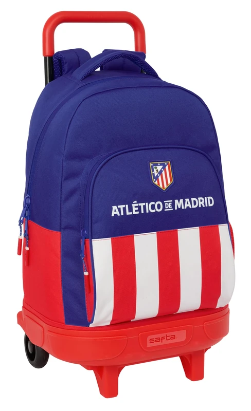 Safta ATLÉTICO DE MADRID - Large Backpack with Wheels, Compact, Removable, Ideal for Children of Different Ages, Comfortable and Versatile, Quality and Resistance, 33 x 22 x 45 cm, Red/blue/white, M