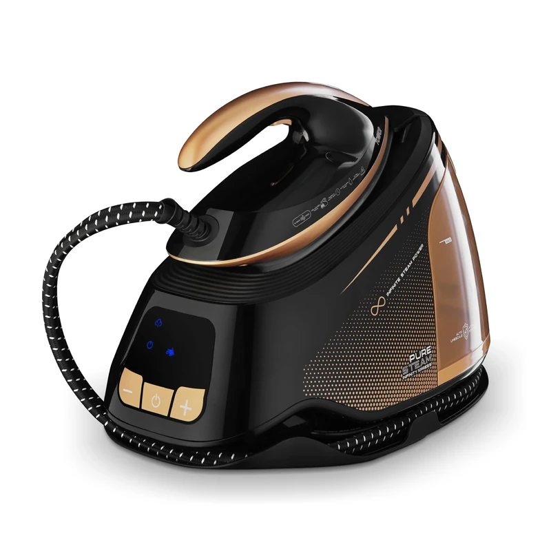 Tower T22030GLD PureSteam Infinity Xpress 8 Bar Steam Generator Iron, Ceraglide NanoElite Soleplate, AI-Auto Limescale Attack System, One Temp Technology, 1.5L Dual Tank Capacity, 3000W, Black & Gold