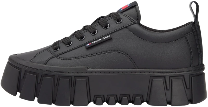 Tommy Jeans Women TJW Vulc Flatform Leather EN0EN03008 Low Top, Black (Black), 39