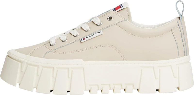 Tommy Jeans Women TJW Vulc Flatform Leather EN0EN03008 Low Top, Beige (Gulf Sand), 41
