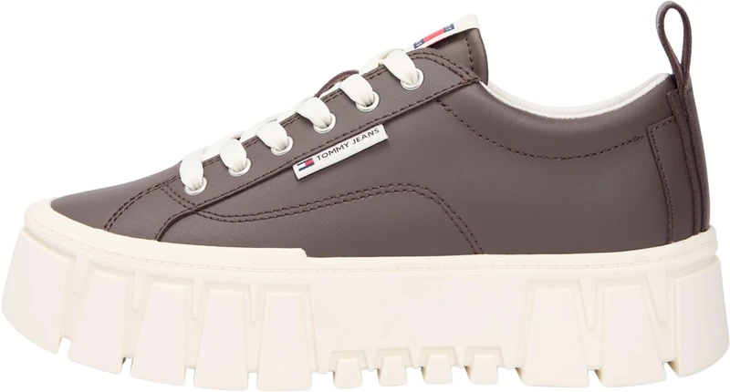 Tommy Jeans Women TJW Vulc Flatform Leather EN0EN03008 Low Top, Brown (Black Walnut), 38