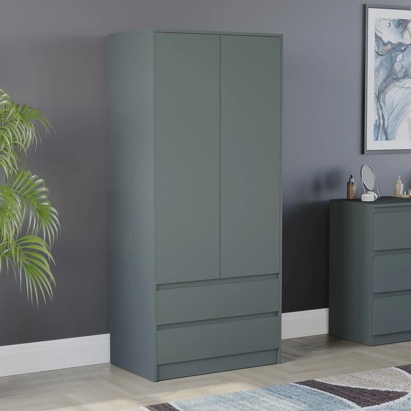 Vida Designs Denver 2 Door Wardrobe With 2 Drawers, Modren Bedroom Furniture (Jasper Green)