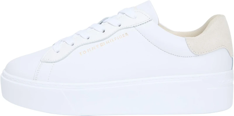 Tommy Hilfiger Women Chic Platform Cupsole Sneaker FW0FW09021 Low Top, White (White/Soft Cream), 38