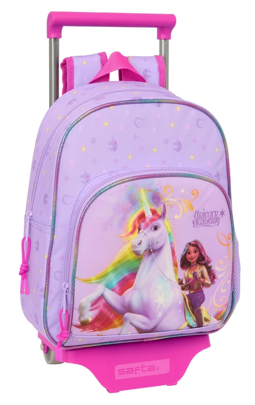 Safta Unicorn Academy – Children's Backpack with Trolley 705, Ideal for Children of Different Ages, Comfortable and Versatile, Quality and Resistance, 28 x 10 x 34 cm, lilac, M, Casual