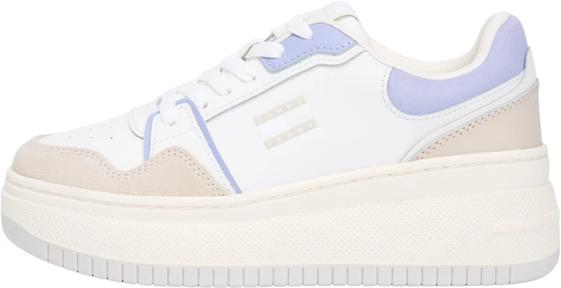 Tommy Jeans Women's Flatform Trainers Retro Basket Low Top, Multicolor (Gulf Sand/Periwinkle Dust), 6.5