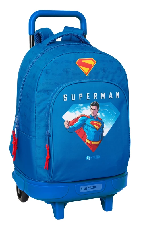 Safta Superman – Large Backpack with Wheels, Compact, Removable, Ideal for Children of Different Ages, Comfortable and Versatile, Quality and Resistance, 33 x 22 x 45 cm, blue, M, Casual