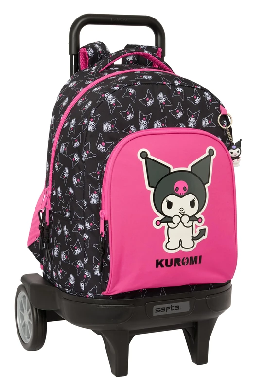 safta Kuromi Large Backpack with Wheels, Compact, Removable, Ideal for Children of Different Ages, Comfortable and Versatile, Quality and Durability, 33 x 22 x 45 cm, Black/Fuchsia, Black/Fuchsia, M