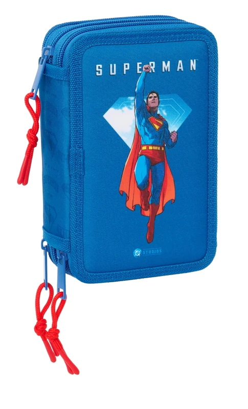 Safta Superman – School Pencil Case with 37 Tools Included, Children's Pencil Case, Child, Ideal for Children from 5 to 14 Years, Comfortable and Versatile, Quality and Resistance, 12.5 x 5.5 x 19.5