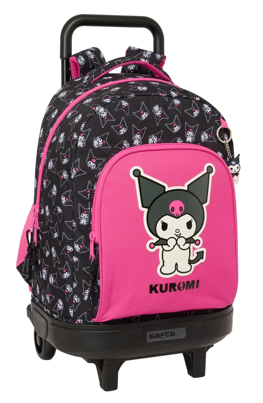 Safta KUROMI – Large Backpack with Wheels, Compact, Removable, Ideal for Children of Different Ages, Comfortable and Versatile, Quality and Resistance, 33 x 22 x 45 cm, black/fuchsia, M, Casual