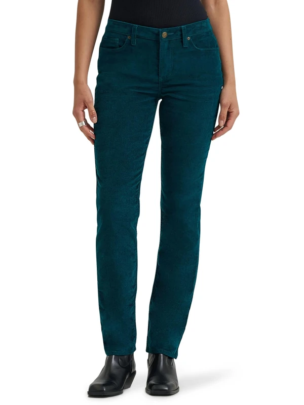 Lee Womens Legendary Mid Rise Straight Leg Jean, Teal Brigade Cord, 16 Short