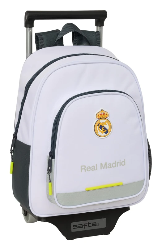 safta Real Madrid Attrezzatura 25/26 Children's Backpack with Trolley 705, Ideal for Children of Different Ages, Comfortable and Versatile, Quality and Durability, 28 x 10 x 34 cm, White, M, Casual