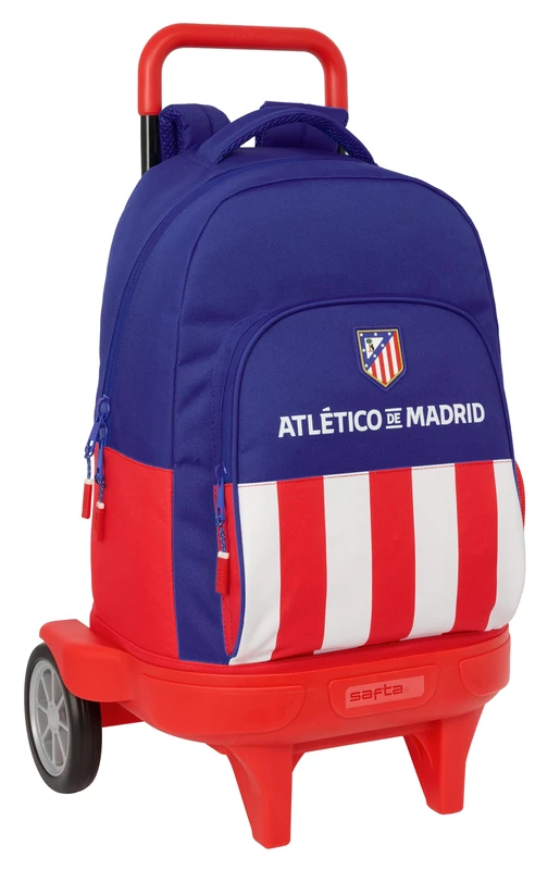 Safta Atlético de Madrid – Large Backpack with Wheels, Compact Evolution, Removable, Ideal for Children of Different Ages, Comfortable and Versatile, Quality and Resistance, 33 x 22 x 45 cm, Red/blue