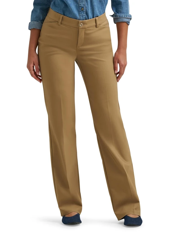 Lee Women's Ultra Lux Comfort with Flex Motion Trouser Pant, Khaki, 22 Long