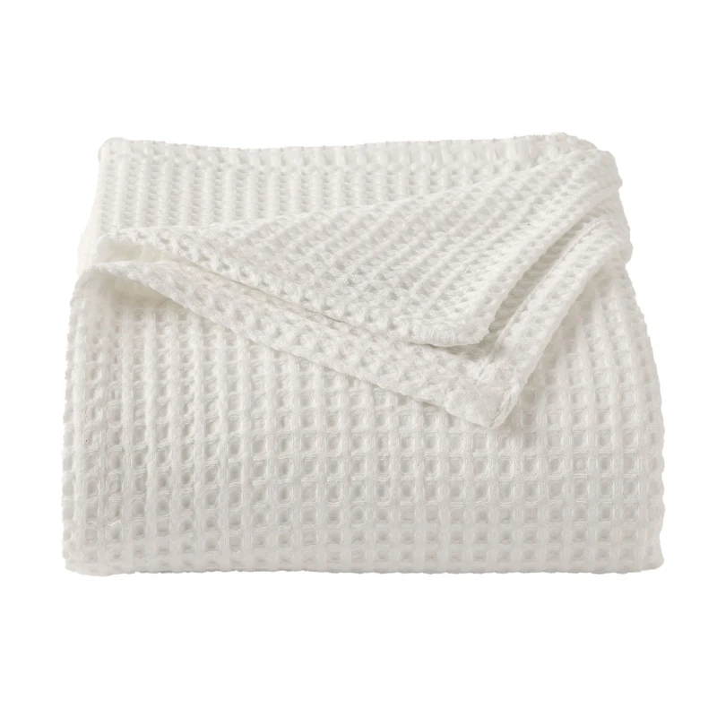 Market & Place 100% Cotton Waffle Weave Queen Bed Blanket | Soft, Breathable, and Lightweight Blanket for All-Seasons | Perfect for Layering | Brielle Collection (Full/Queen, Ivory)