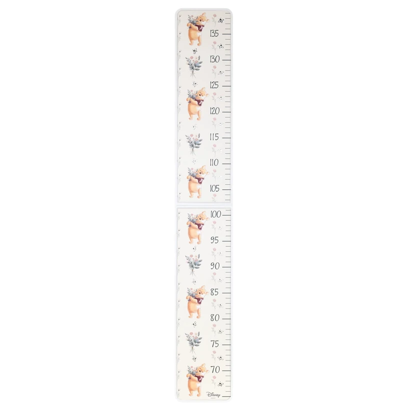 VALENTI & CO. - Disney Winnie The Pooh - White Linen - Children's Wall Ruler for Nursery Decorations - Gift Idea Christening or Birthday - Wood, Silver Details - 76L x 11L cm