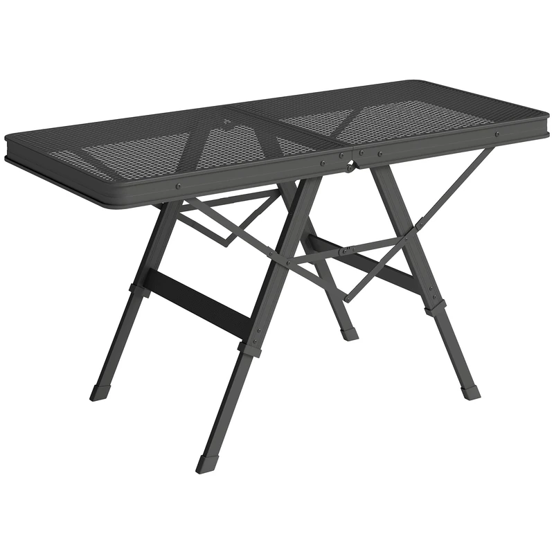Outsunny 3 ft Folding Camping Table w/Adjustable Heights, Portable Lightweight Outdoor Folding Picnic Table with Metal Mesh Desktop & Aluminium Legs for Picnic, Garden, Party, Black