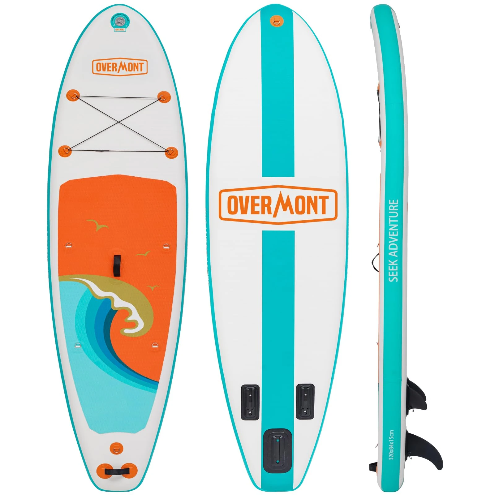 Overmont SUP Inflatable Stand Up Paddle Board for adults, with Adj Paddle, 323x84x15cm Lightweight & Foldable, Pump, SUP Backpack, Leash, 3 Fins, Non-Slip Deck，Waterproof Bag