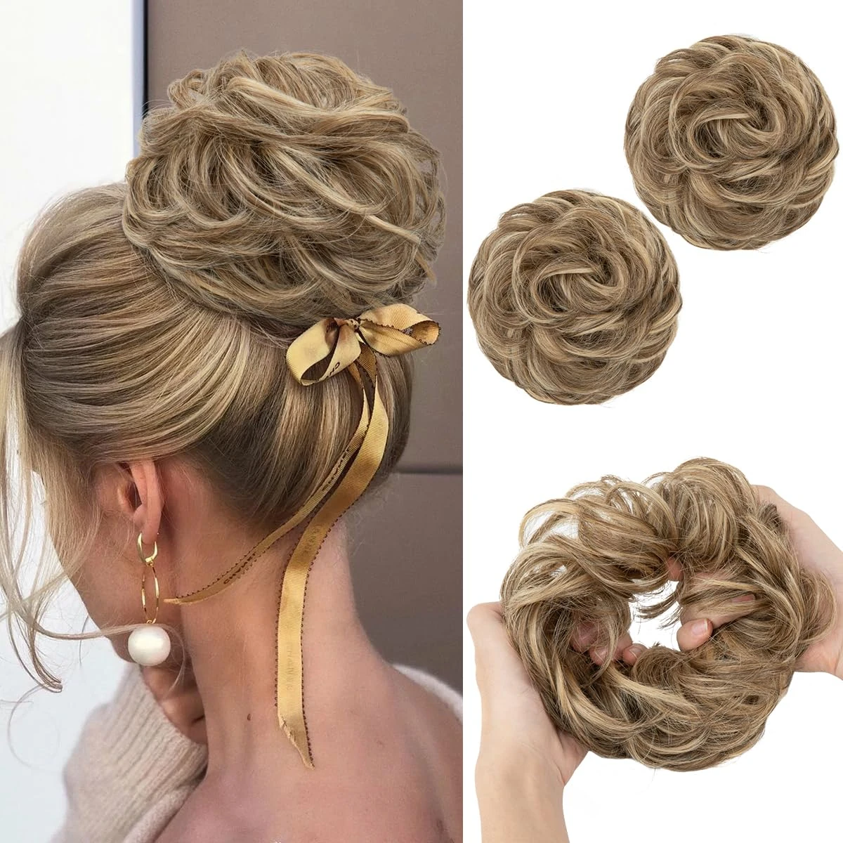 SARLA 2PCS Messy Bun Hair Pieces for Womens Synthetic Scrunchies Buns Extension Hairpieces Updo Pony Tail Bernstein Multi