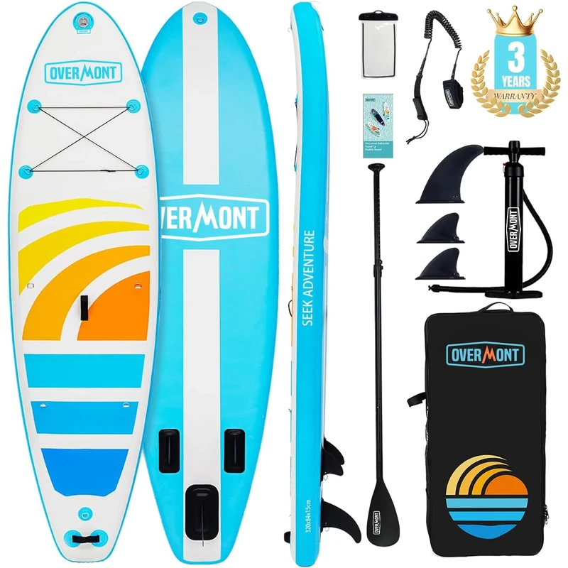 Overmont SUP Inflatable Stand Up Paddle Board for adults, with Adj Paddle, 323x84x15cm Lightweight & Foldable, Pump, SUP Backpack, Leash, Repair Kit, 3 Fins, Non-Slip Deck，Waterproof Bag