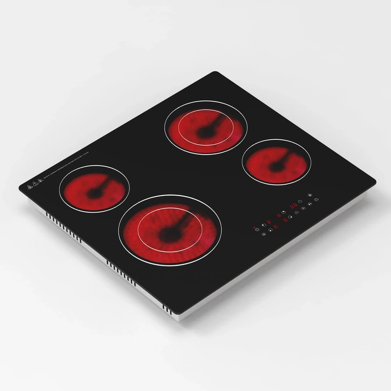 Borrallio 60cm Electric Hob, 4 Zone Electric Stove for Cooking Bulit-in Ceramic Hob 4 Ring 6500W, Infrared Hot Plate with Timer, Safety Lock, Black Glass Countertop